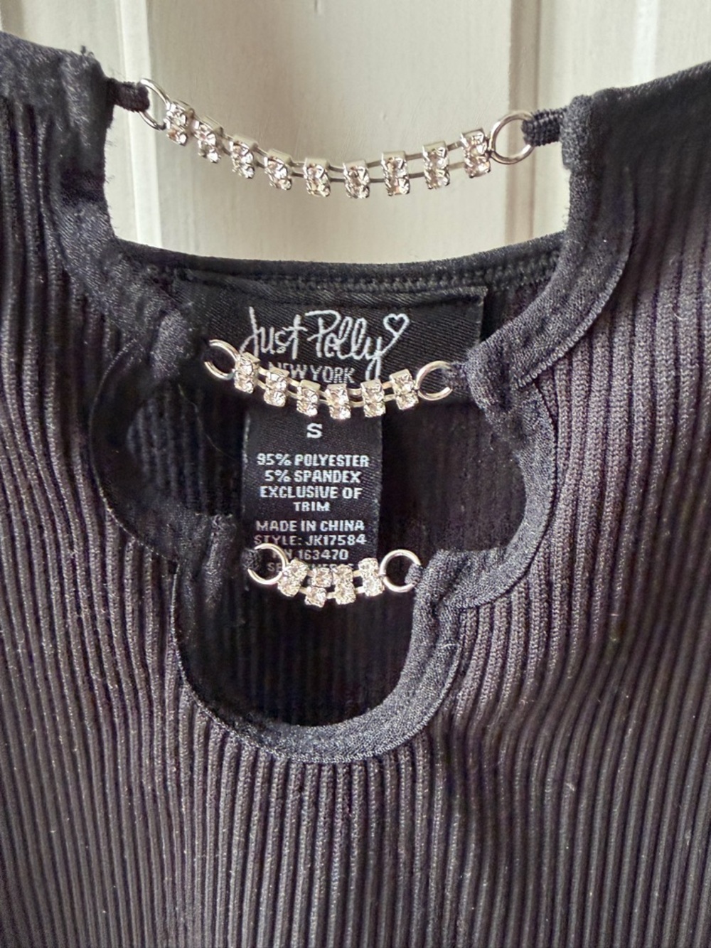 Black Ribbed Tank with Rhinestone Detailing - Just Polly - Picture 3 of 3